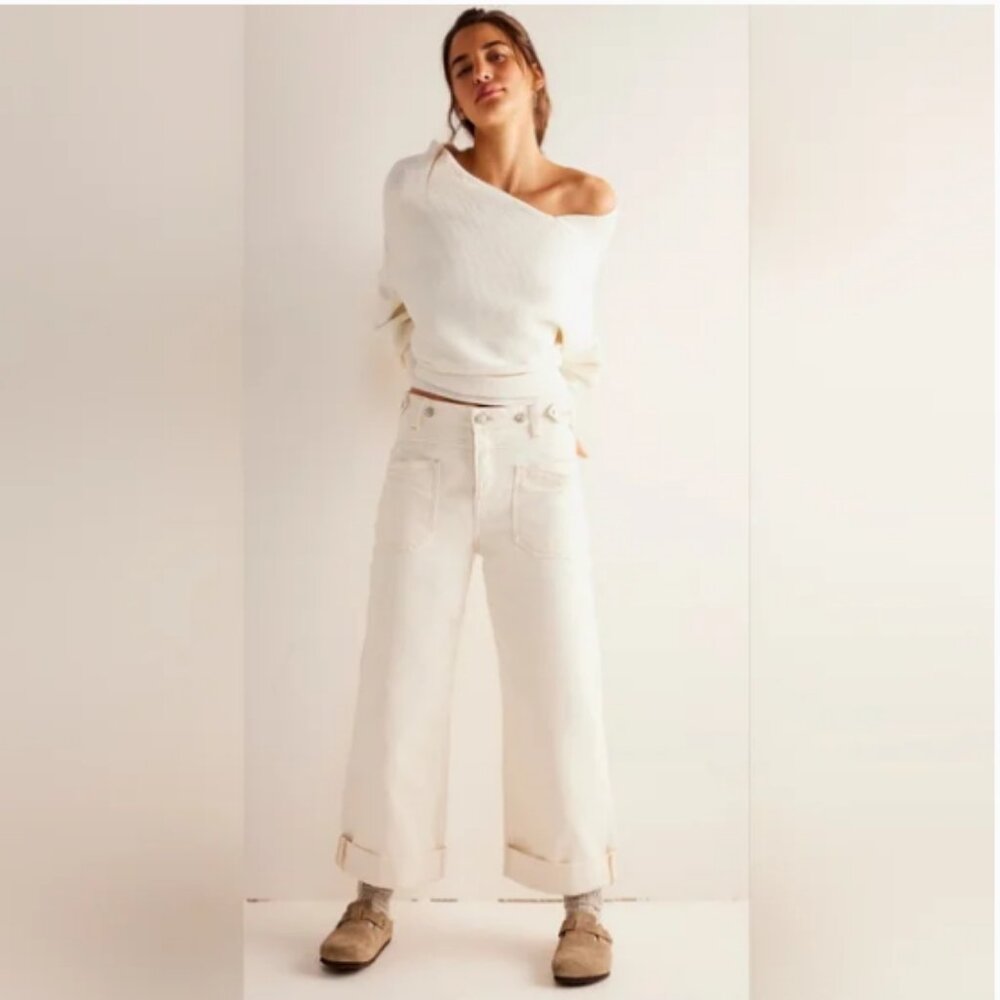 We The Free Free People Palmer Cuffed Jeans; Size 30; EUC; Color Eggshell